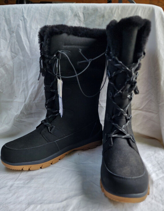 New Women Carla Tall Winter Boots Universal Thread Jet Black Water Proof Size 6 - Picture 8 of 8